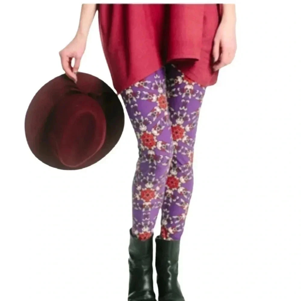 Agnes & Dora Leggings Purple Retro Design Quality Buttery Soft Size S/M